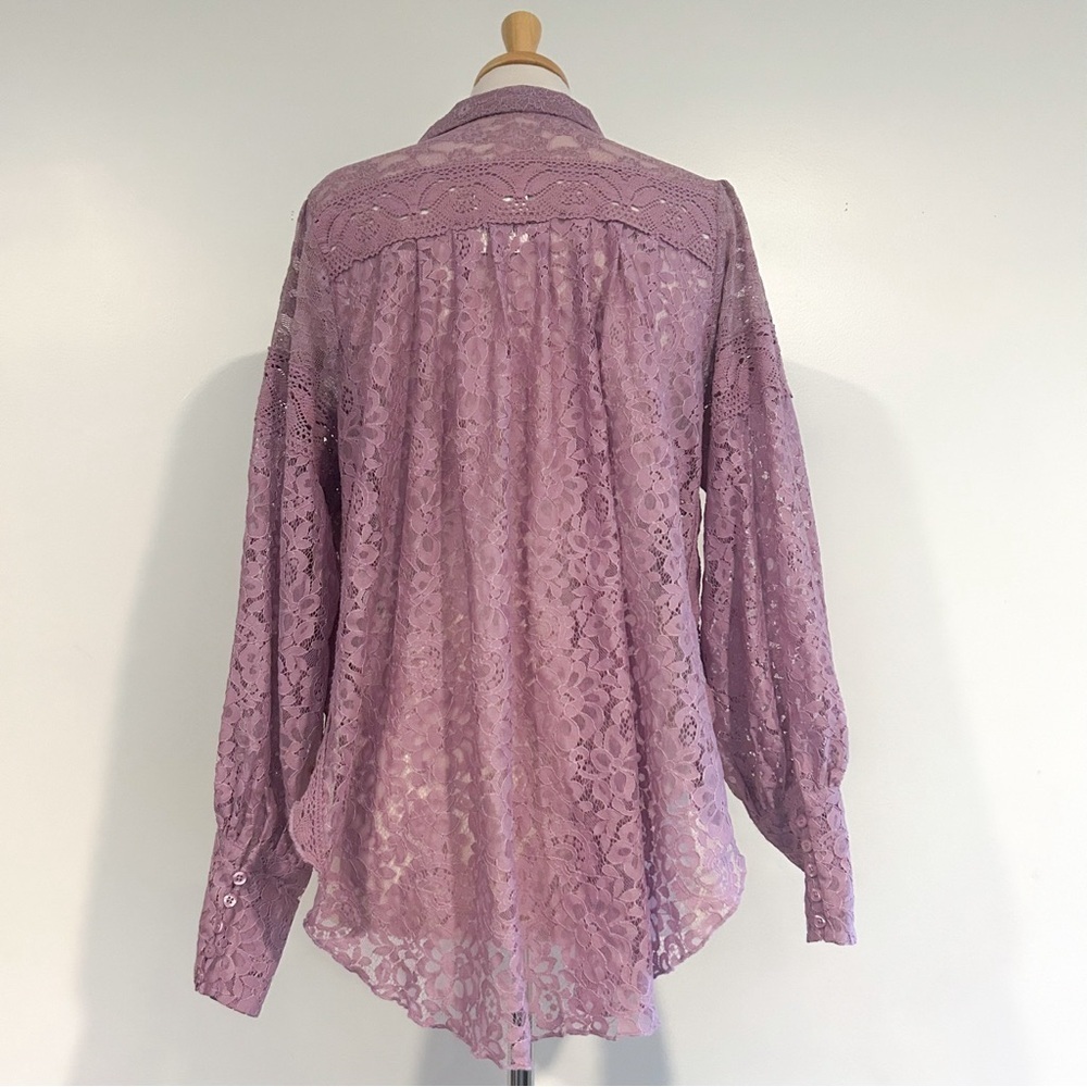 Free People Out West Lace Blouse NWT Lilac Sheer Button Front Top S - Picture 10 of 17